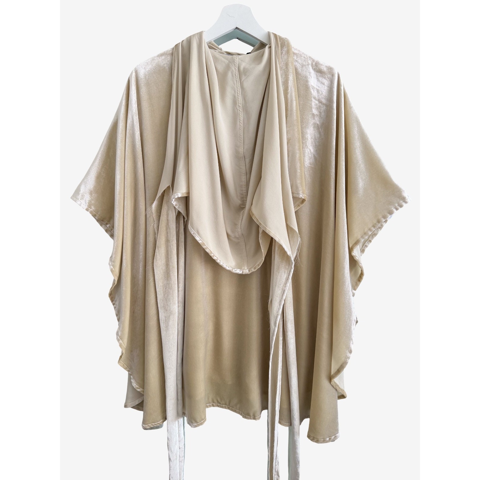Lindsey Thornburg Silk Velvet Hooded Cloak Cape Draped Fringe Os — image 3 of 8